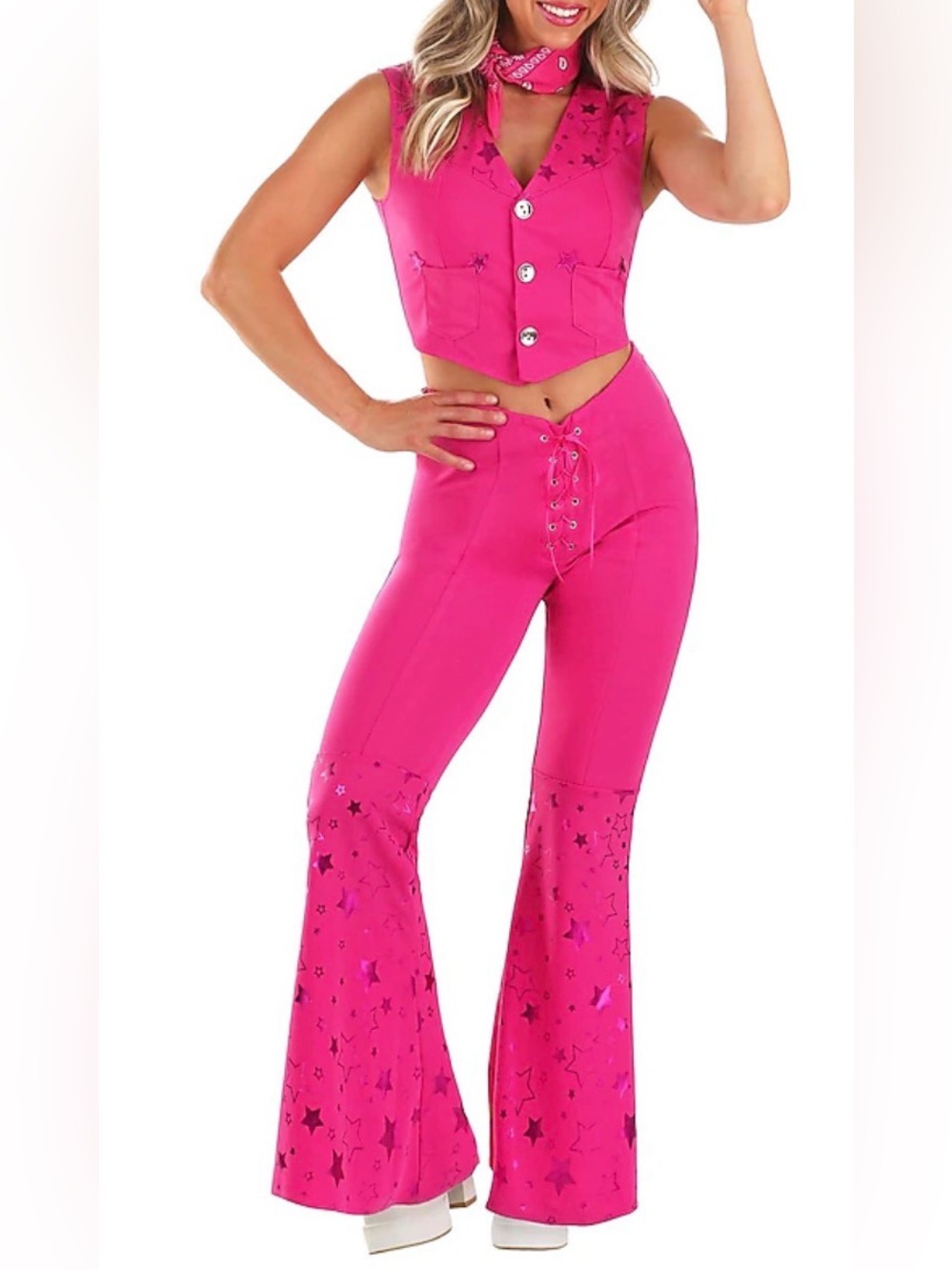 Barbie The Movie Pink Western Cowgirl Spirit Costume Set Vest & Flare Pants Sz L